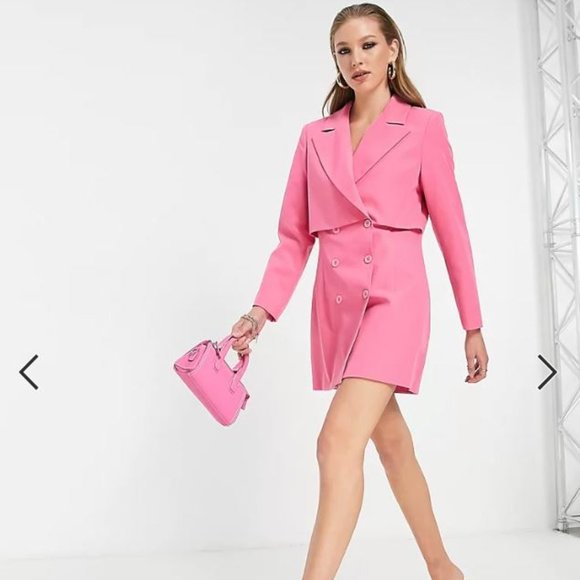 asos blazer dress pink Saint Genies pearl embellished blazer dress in hot pink